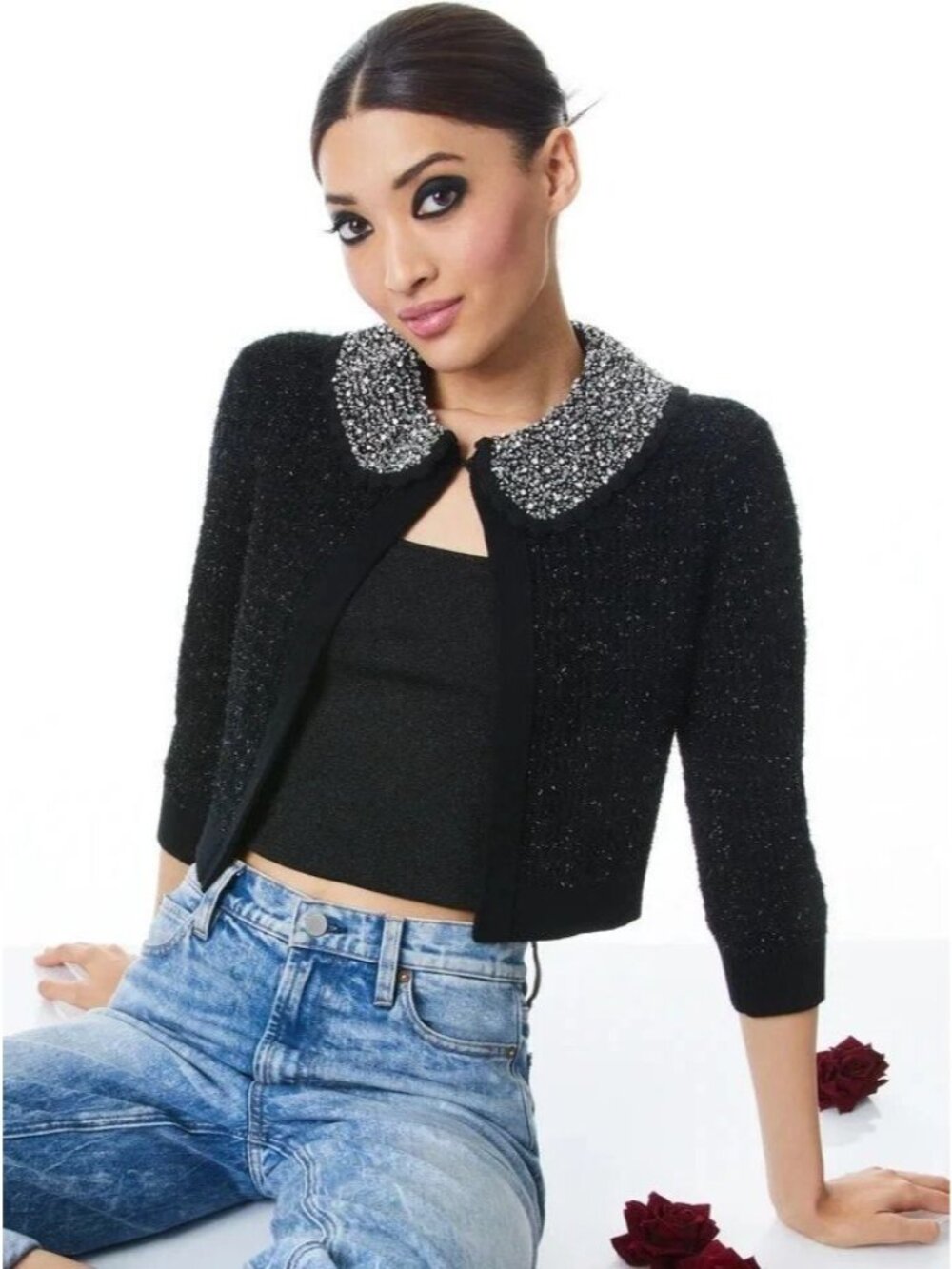 Alice + Olivia Alira Black Metallic Cardigan XS NWT $595